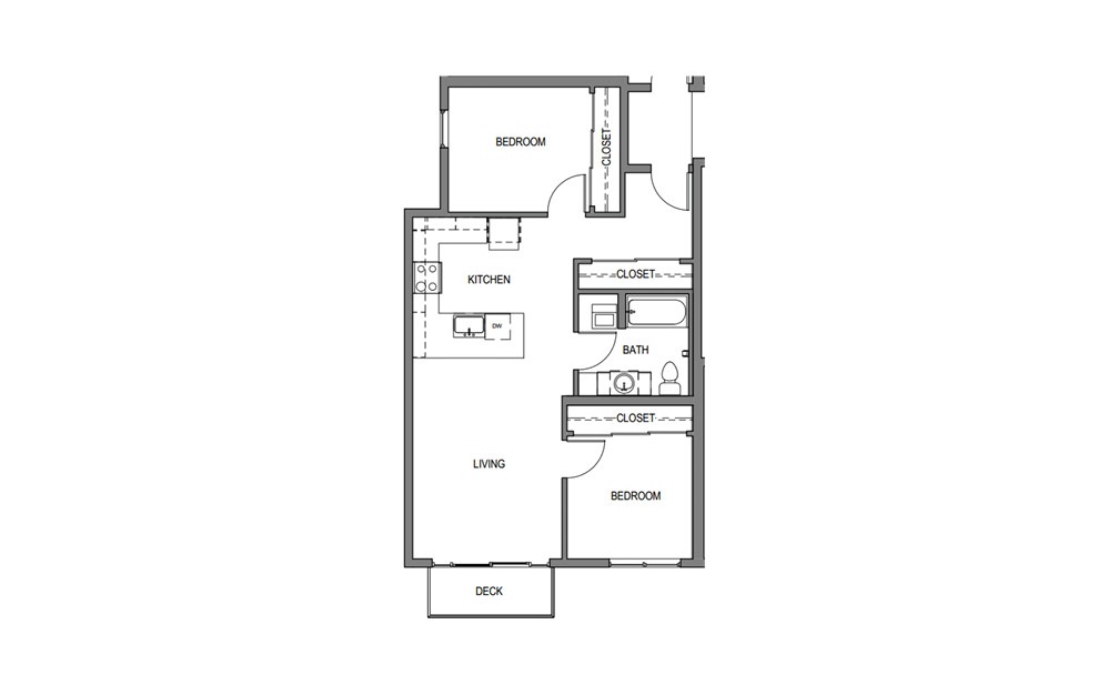 2x1 H2 - 2 bedroom floorplan layout with 1 bath and 887 square feet. 2x1 H2 - 2 bedroom floorplan layout with 1 bath and 887 square feet.