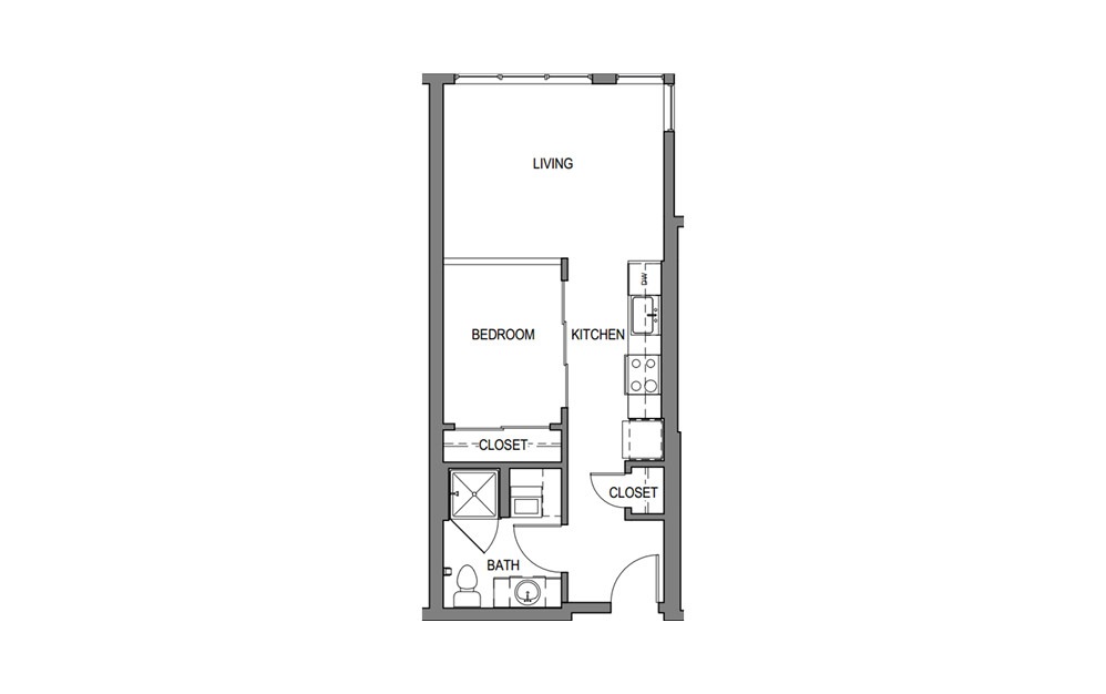 Sm Urban 1x1 B1 - 1 bedroom floorplan layout with 1 bath and 520 to 582 square feet. Sm Urban 1x1 B1 - 1 bedroom floorplan layout with 1 bath and 520 to 582 square feet.